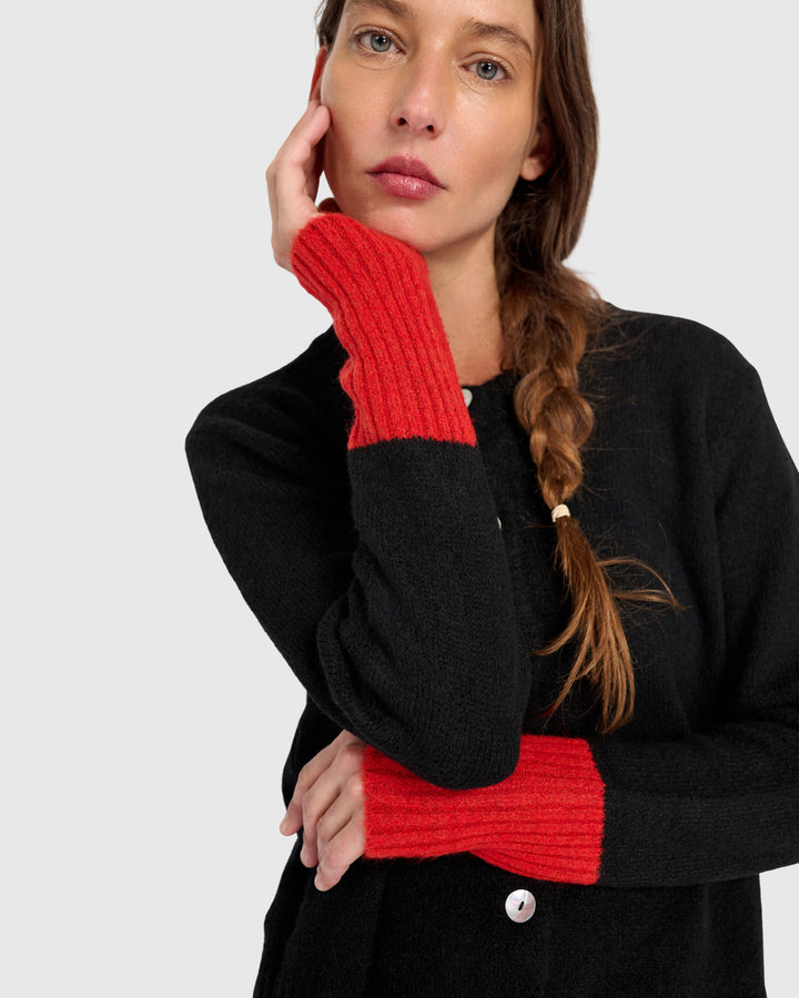 Blackbird Cardigan, Black/Vermillion