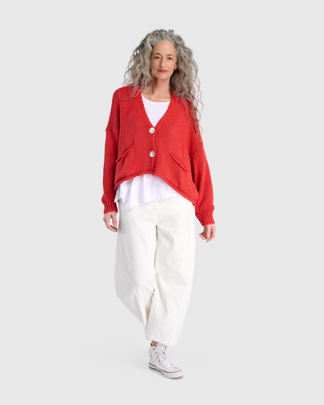Simply Slouchy Cardigan, Coral Red