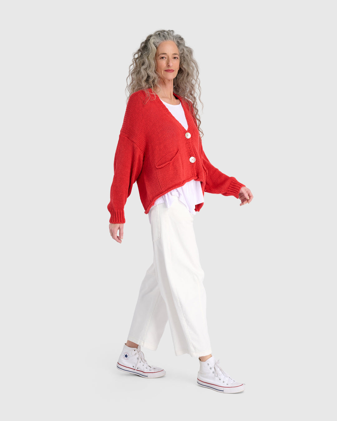 Simply Slouchy Cardigan, Coral Red