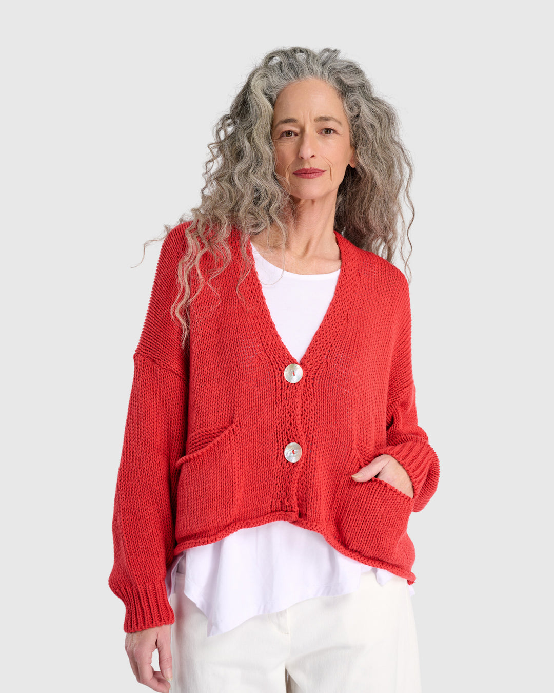 Simply Slouchy Cardigan, Coral Red