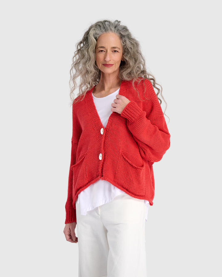 Simply Slouchy Cardigan, Coral Red