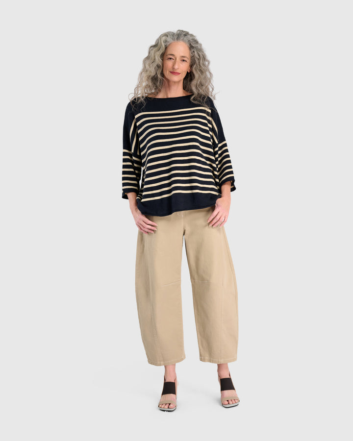 Carolina Relaxed Sweater, Navy/Cream