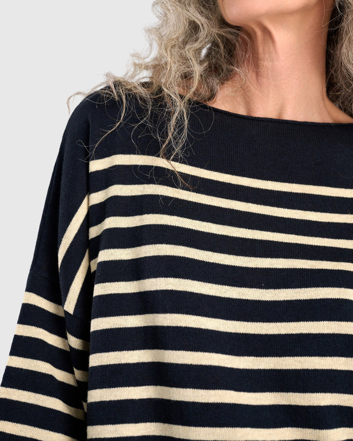 Carolina Relaxed Sweater, Navy/Cream