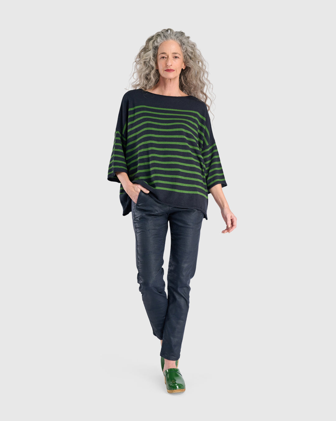 Carolina Relaxed Sweater, Navy/Green