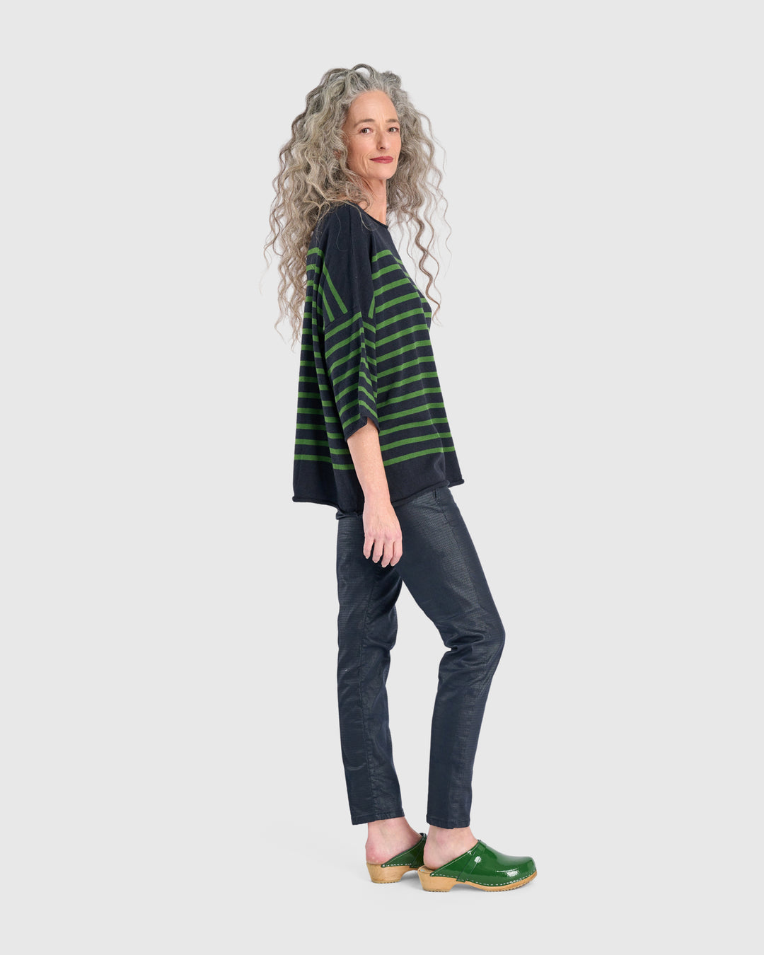 Carolina Relaxed Sweater, Navy/Green