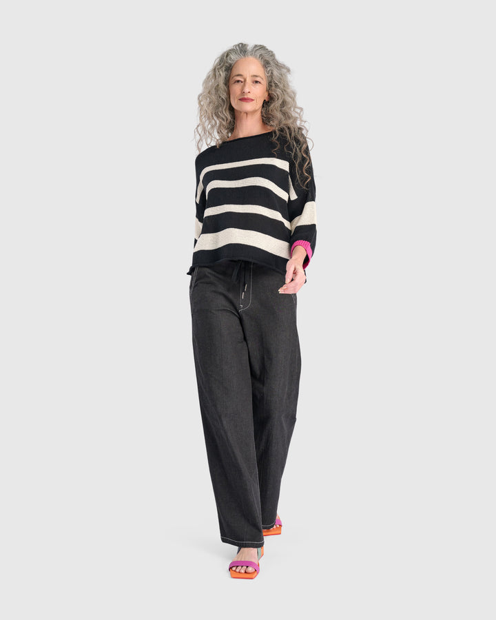 Boxy Stripes Sweater, Black/White