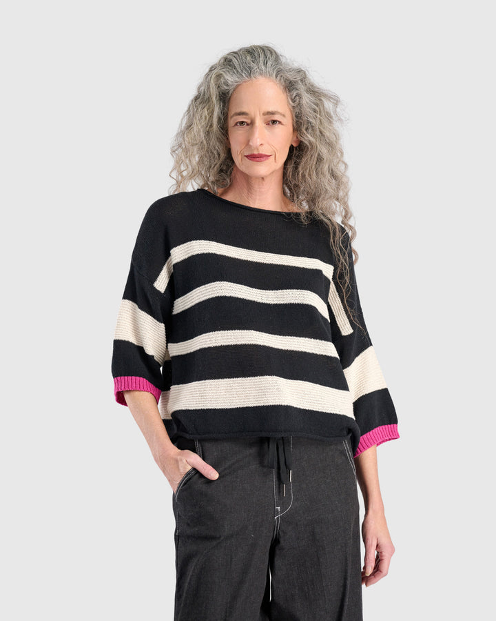 Boxy Stripes Sweater, Black/White