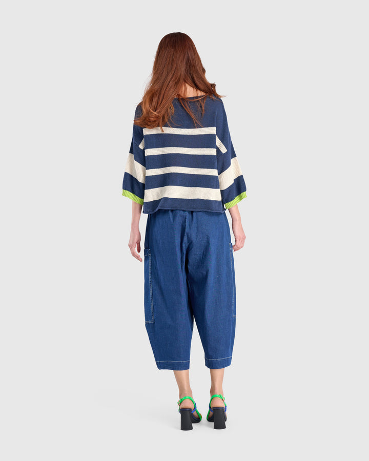Boxy Stripes Sweater, Blue/Cream