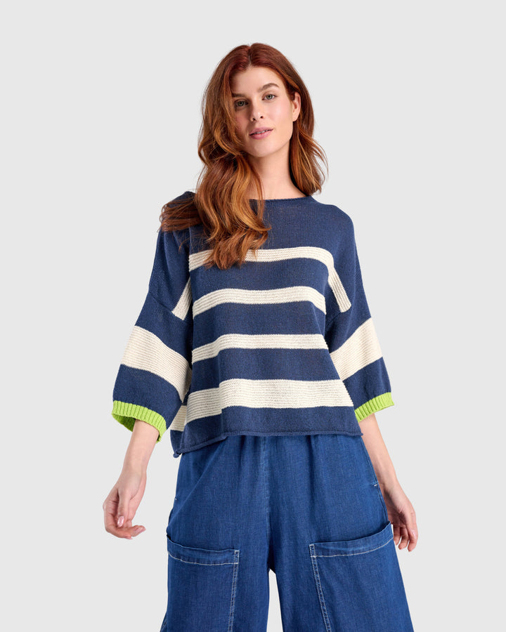 Boxy Stripes Sweater, Blue/Cream