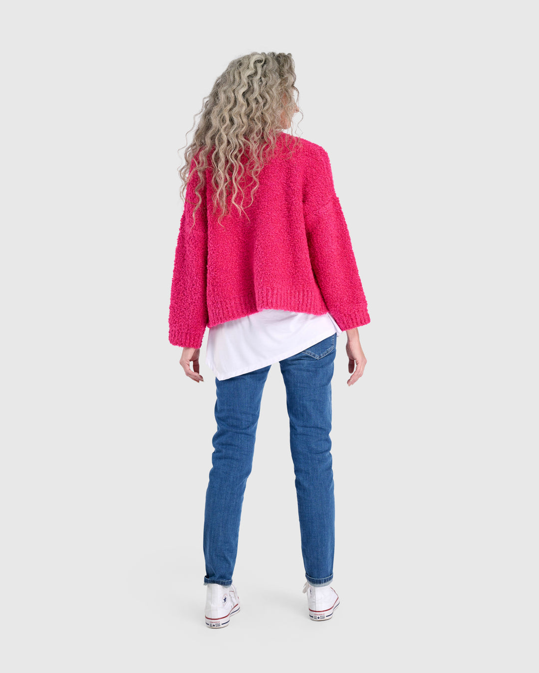 Teddy Boucle Cardigan, Fuchsia