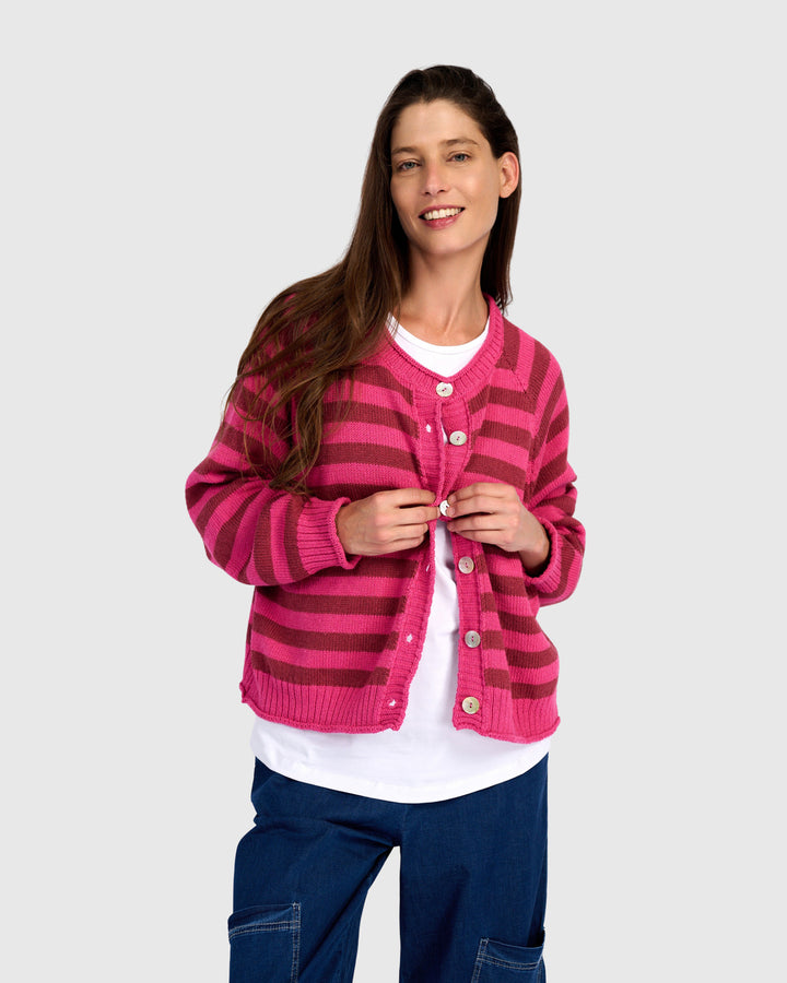 Sunny Stripe Cardigan, Fuchsia
