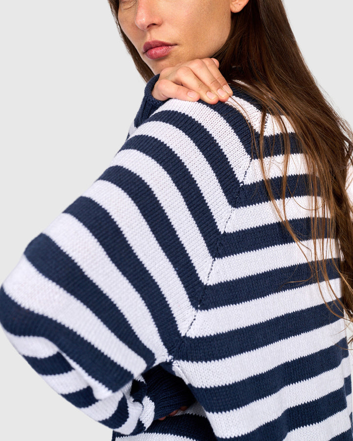 Sunny Stripe Cardigan, Navy/White