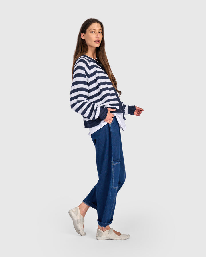Sunny Stripe Cardigan, Navy/White