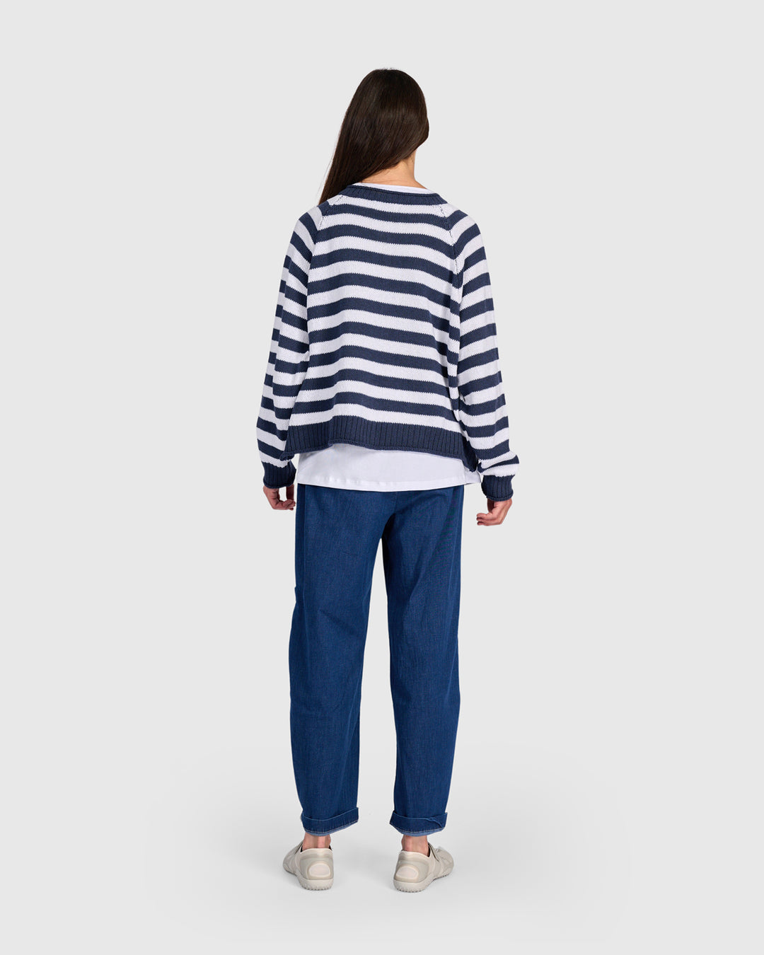 Sunny Stripe Cardigan, Navy/White