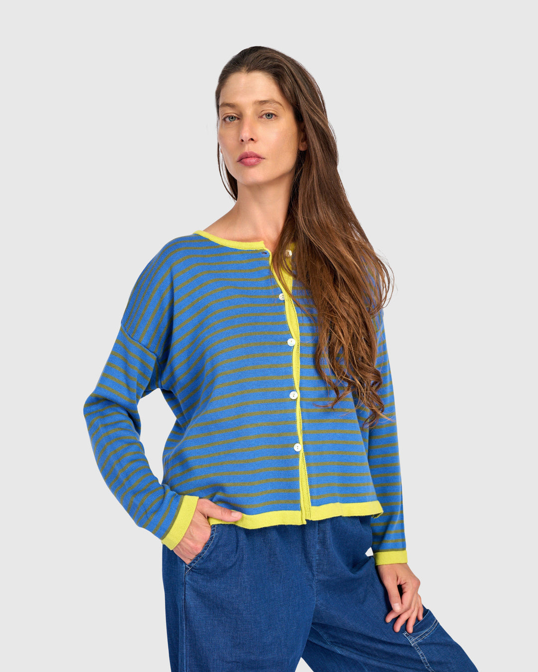 Thimble Trimmed Cardigan, Indigo