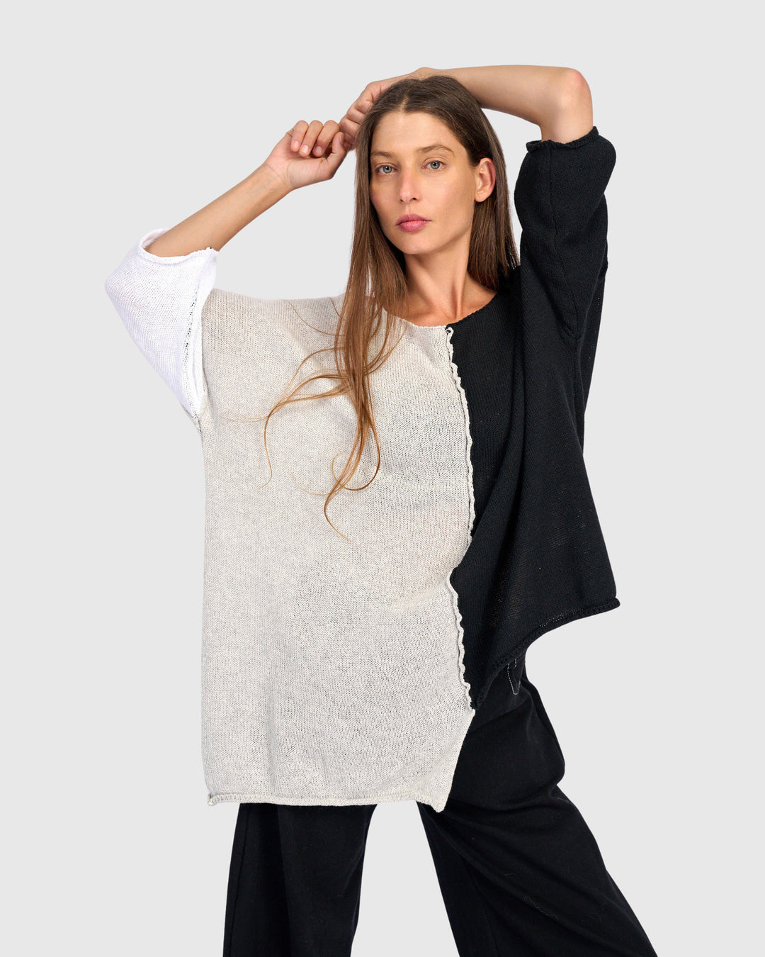 Loose Colorblock Sweater, Neutral Mix