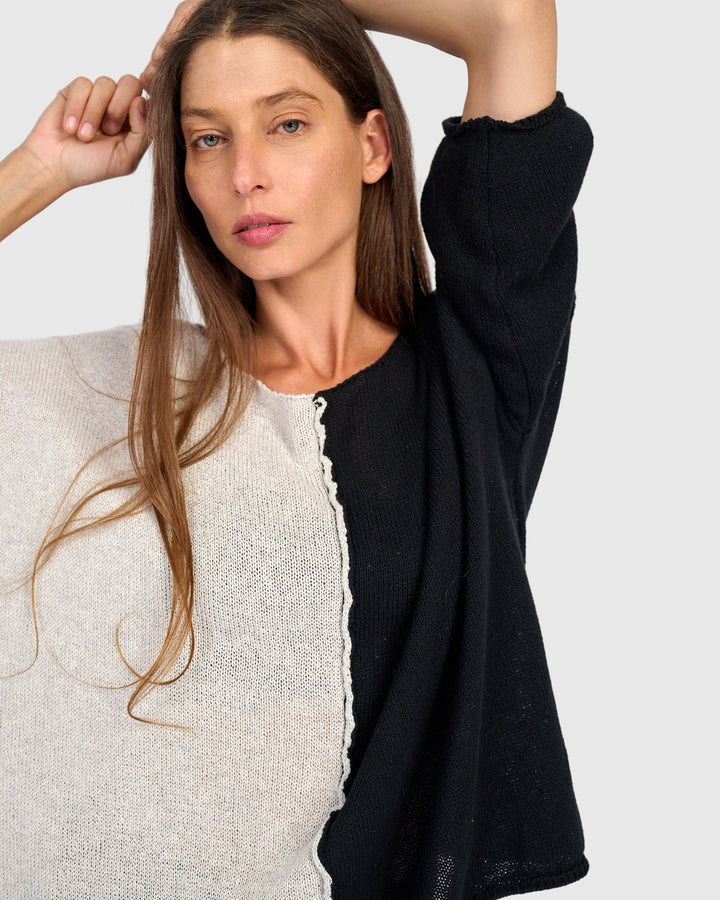 Loose Colorblock Sweater, Neutral Mix