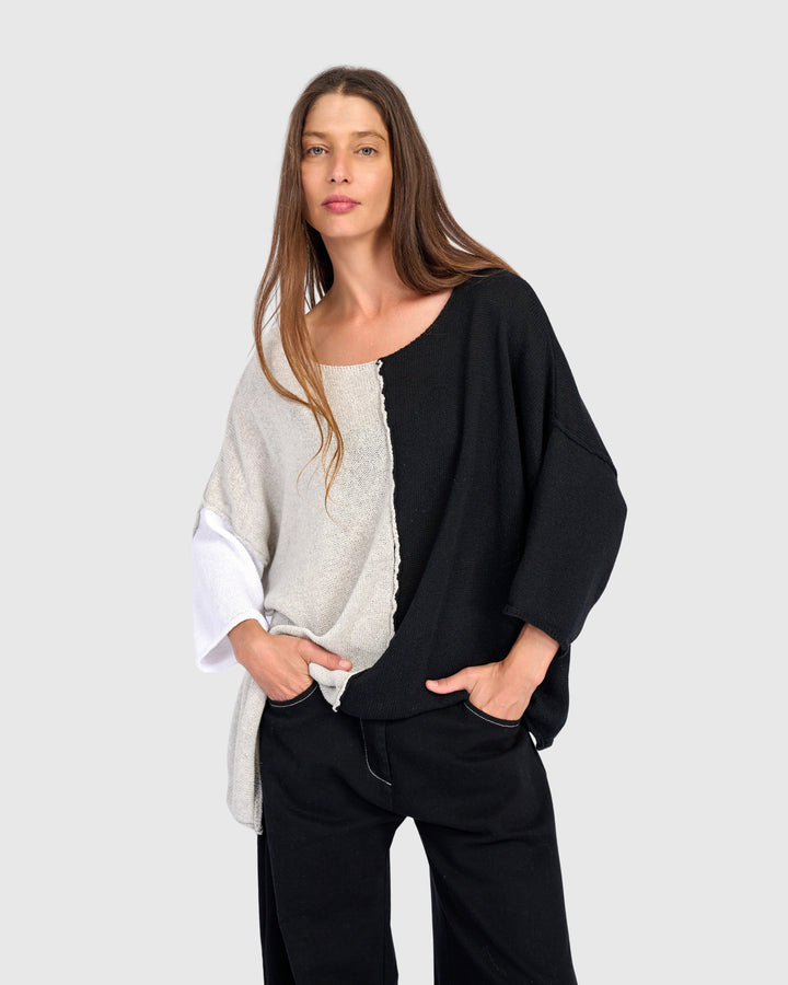 Loose Colorblock Sweater, Neutral Mix