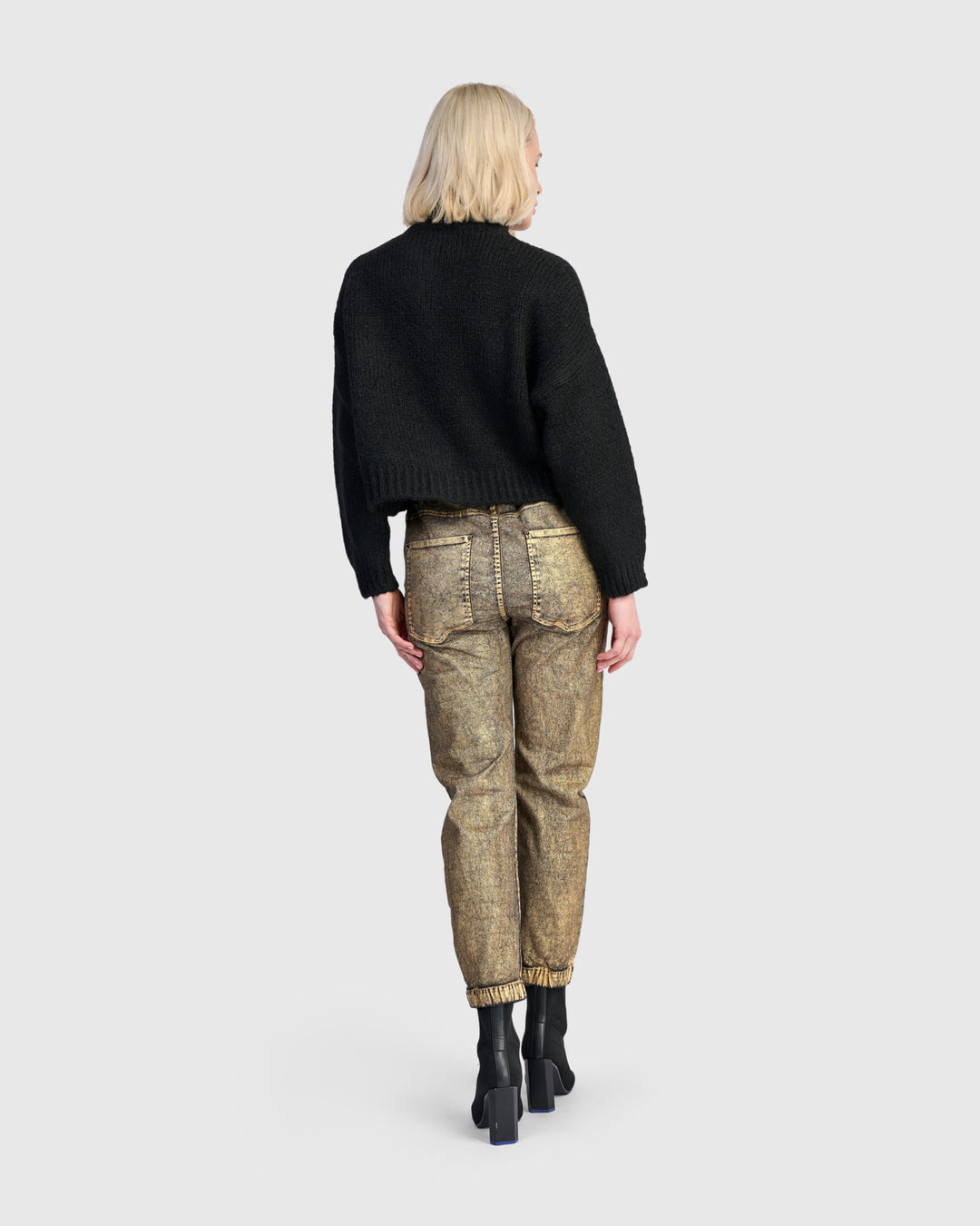 Metallic Boyfriend Jogger Jeans, Gold