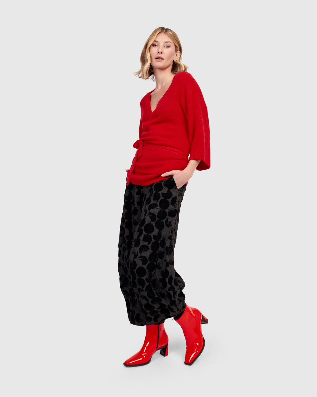 Alin Wrap Sweater, Red