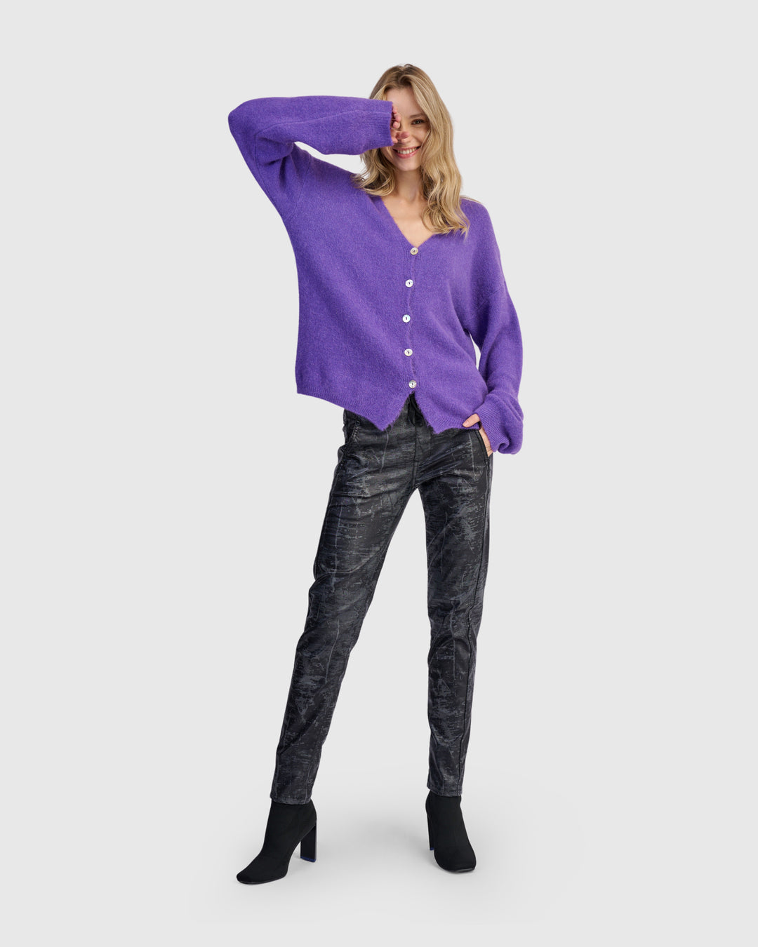 Chacha Reversible Cardigan, Purple