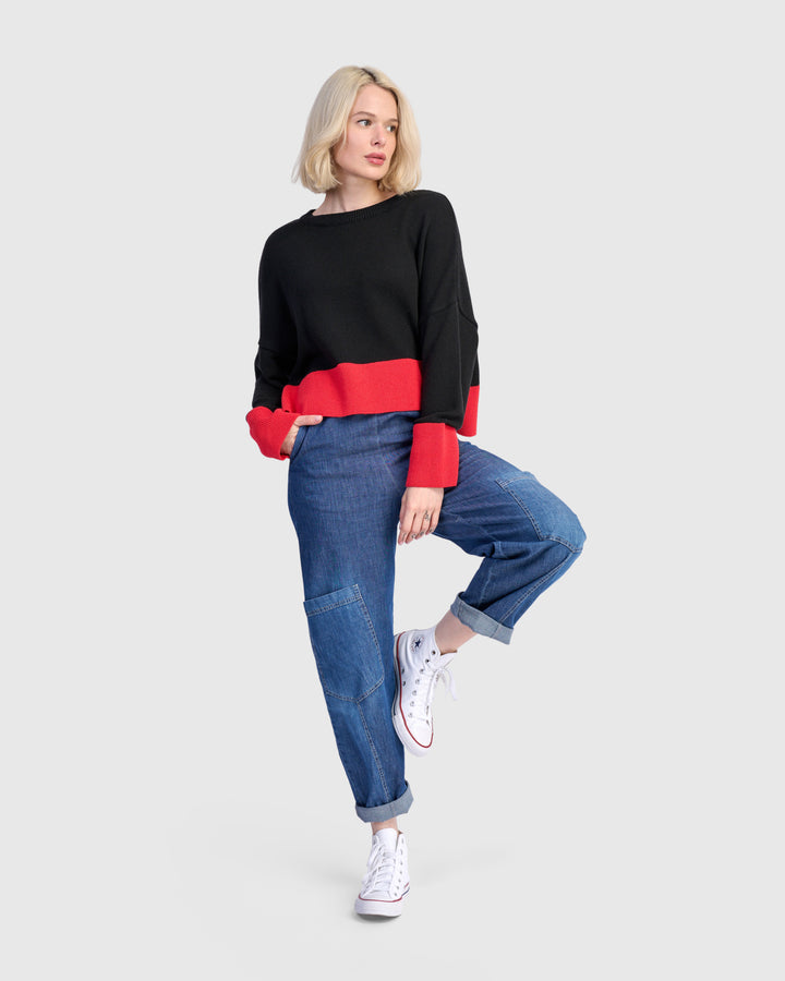 Vista Block Sweater, Red
