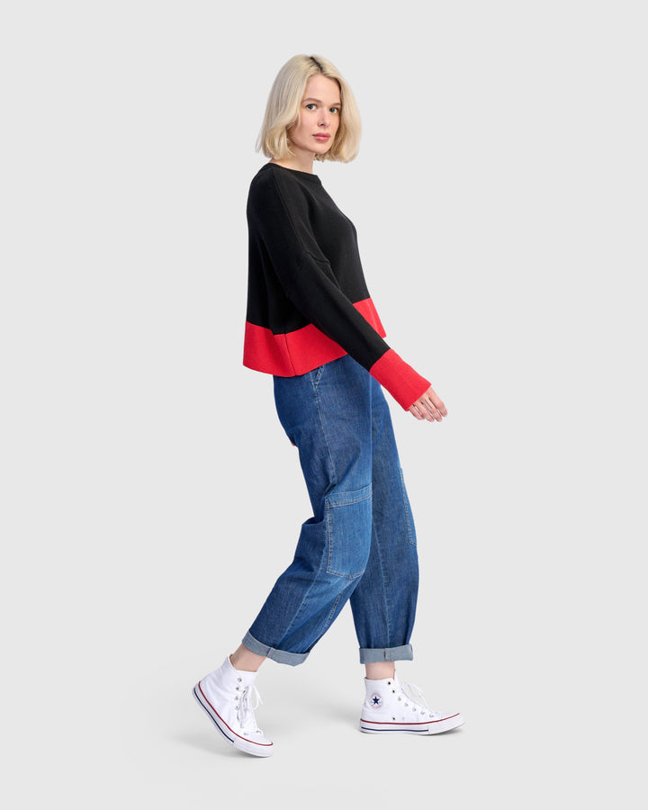 Vista Block Sweater, Red