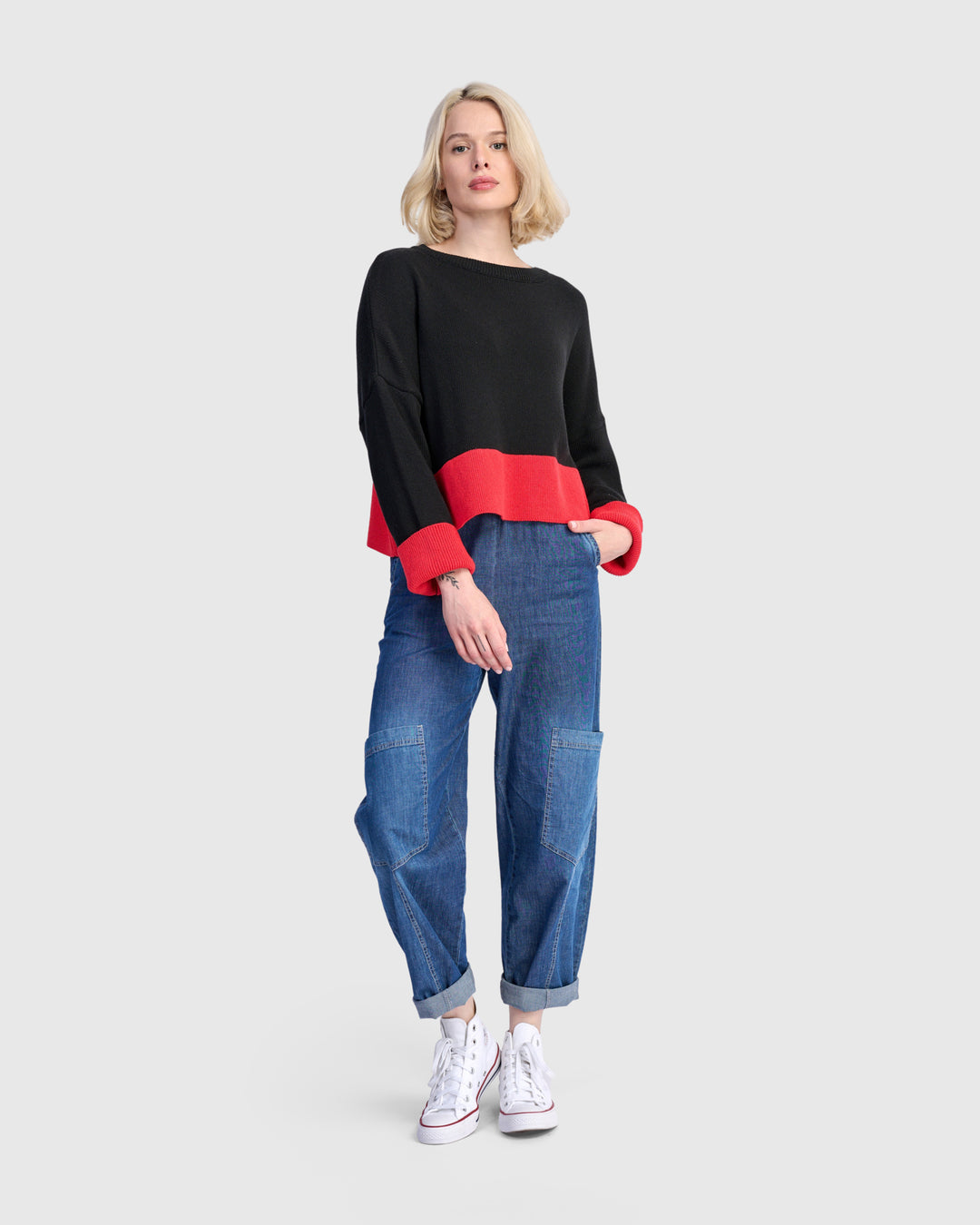 Vista Block Sweater, Red