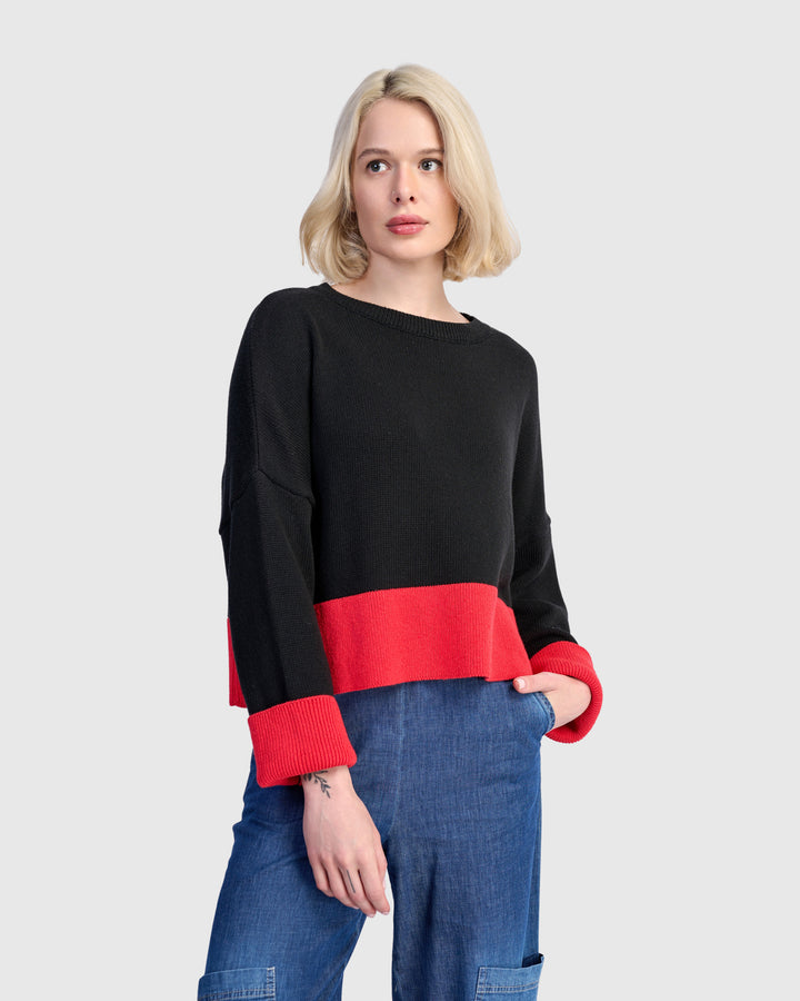 Vista Block Sweater, Red