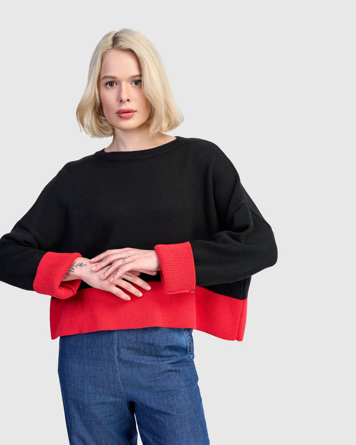 Vista Block Sweater, Red