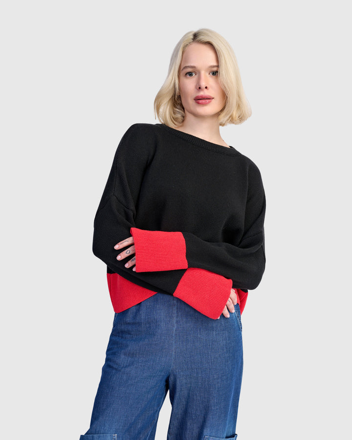 Vista Block Sweater, Red