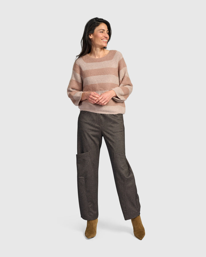 Spry Striped Sweater, Almond