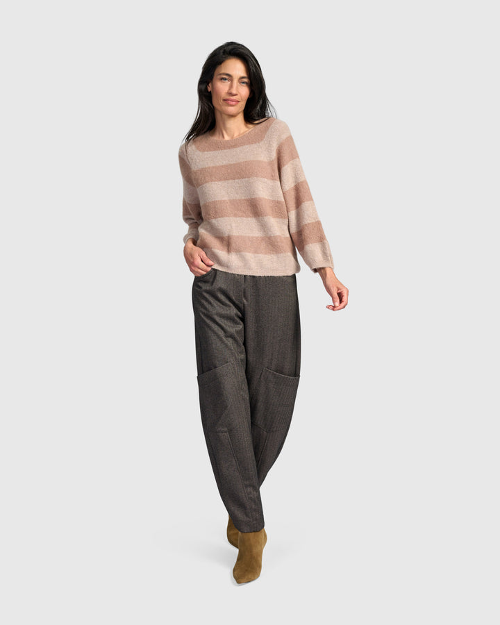 Spry Striped Sweater, Almond