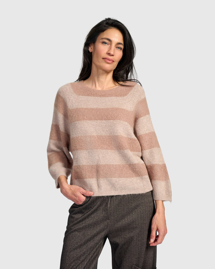 Spry Striped Sweater, Almond