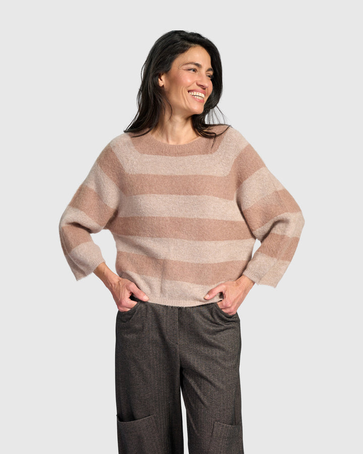 Spry Striped Sweater, Almond