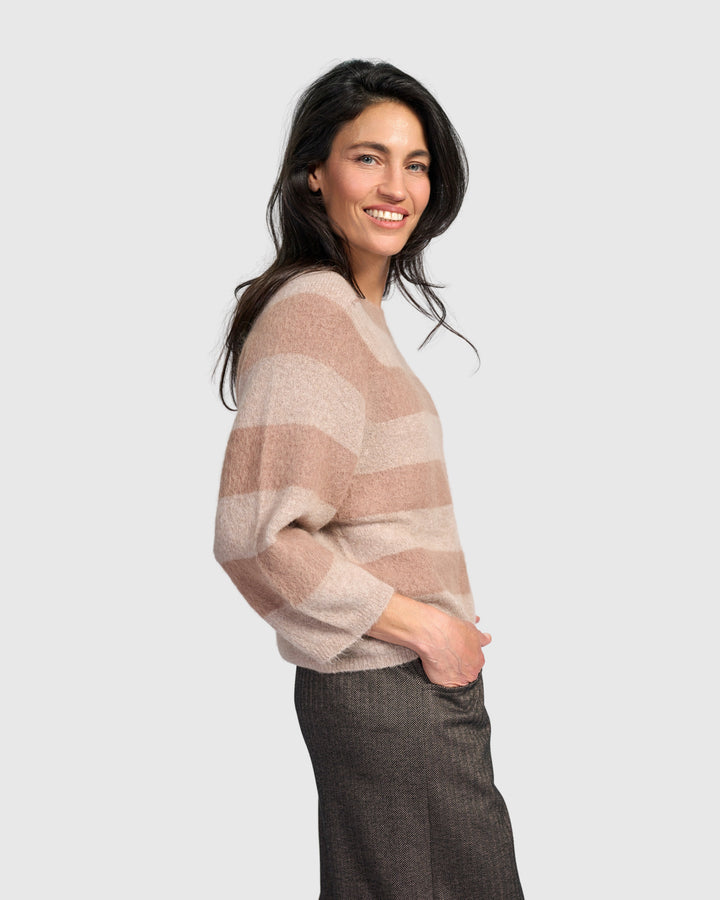Spry Striped Sweater, Almond