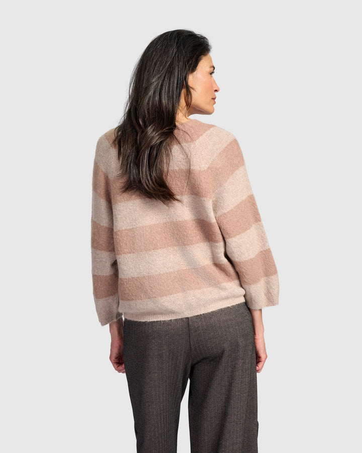 Spry Striped Sweater, Almond