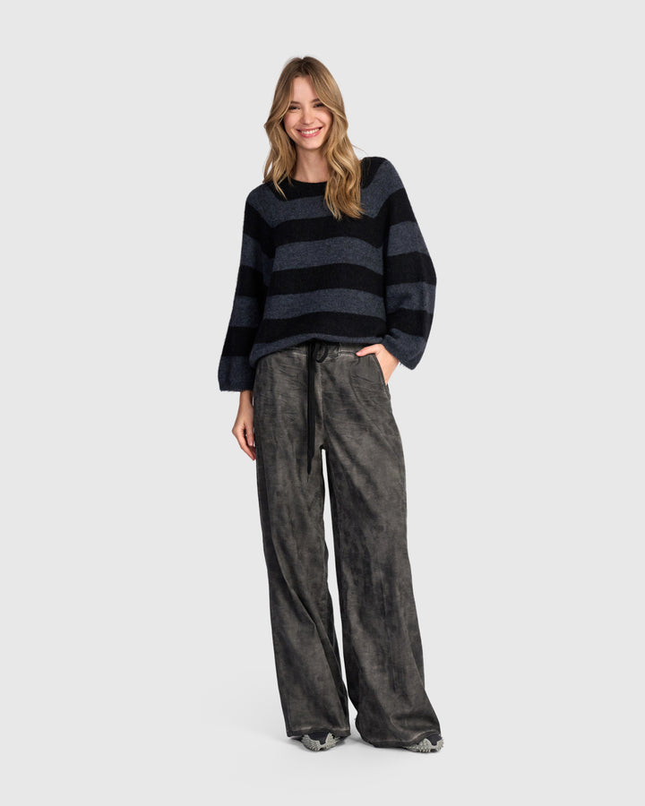 Spry Striped Sweater, Black/Graphite