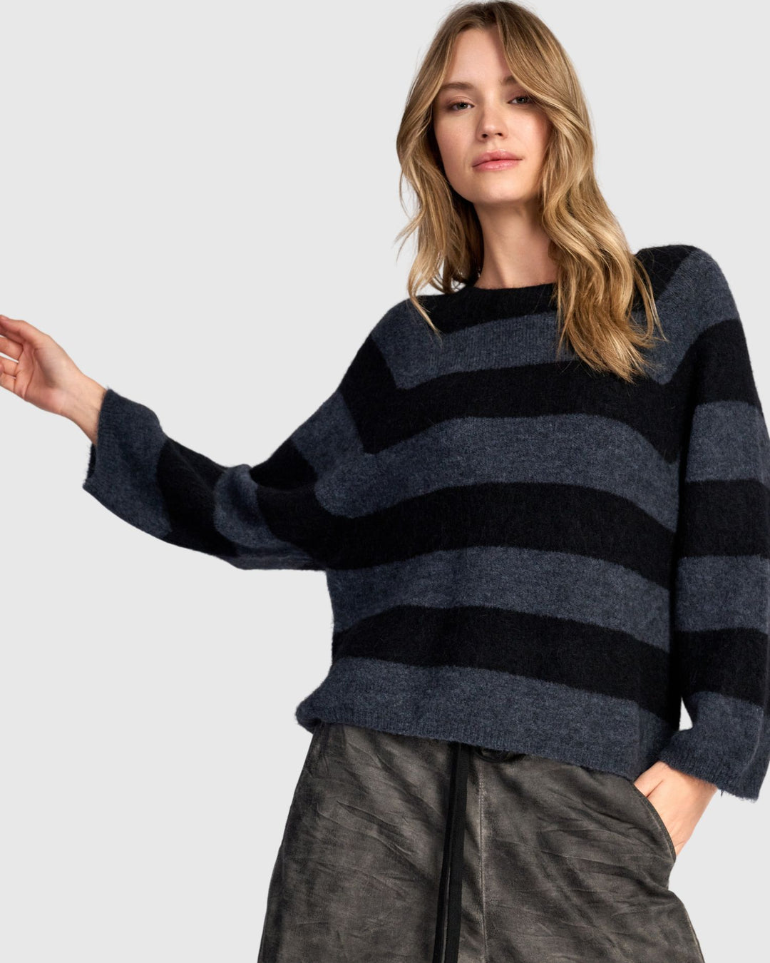 Spry Striped Sweater, Black/Graphite