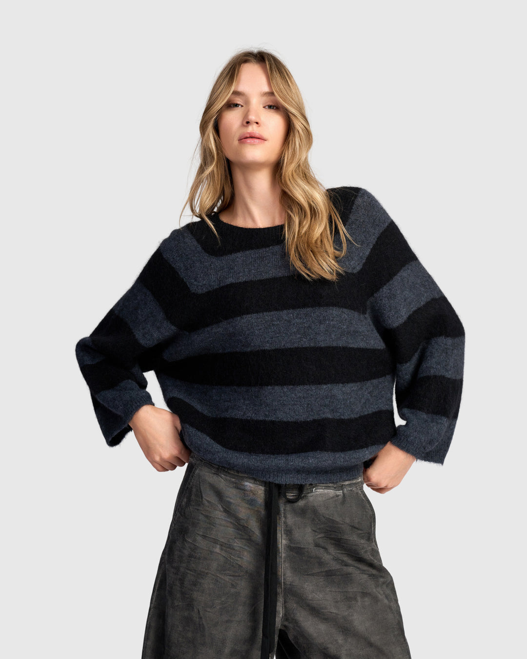 Spry Striped Sweater, Black/Graphite