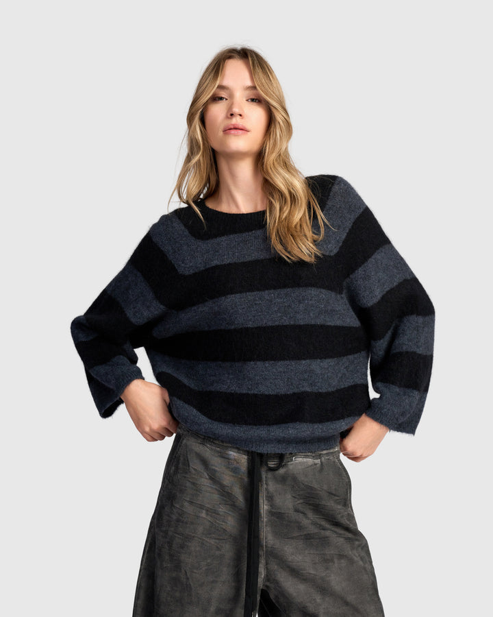 Spry Striped Sweater, Black/Graphite