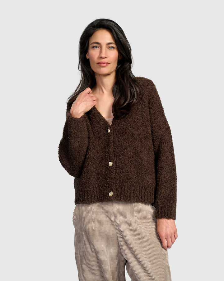 Teddy Boucle Cardigan, Chocolate