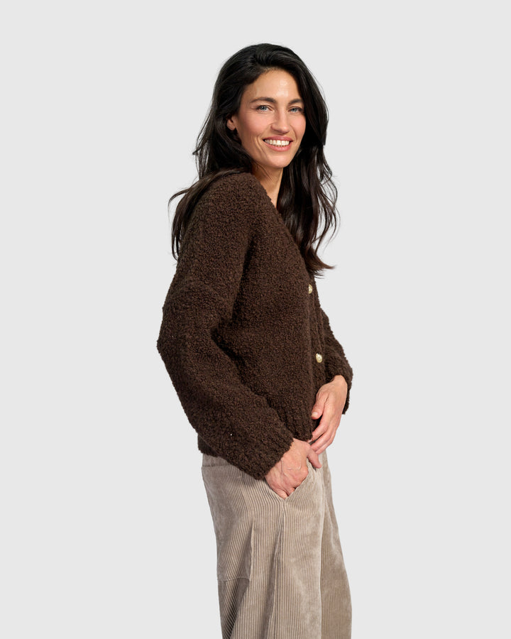 Teddy Boucle Cardigan, Chocolate