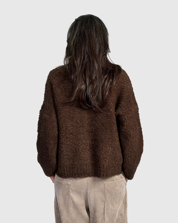 Teddy Boucle Cardigan, Chocolate