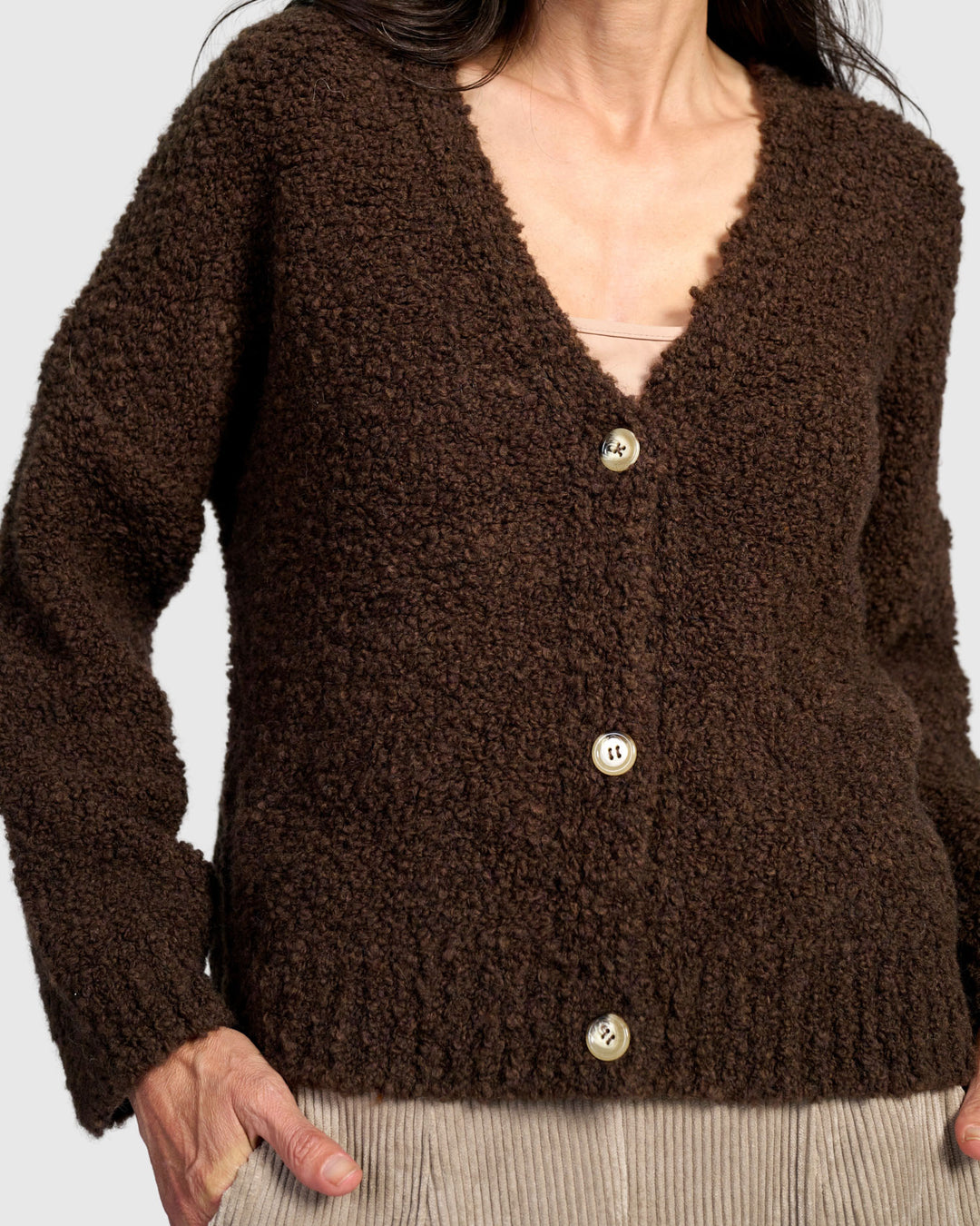 Teddy Boucle Cardigan, Chocolate