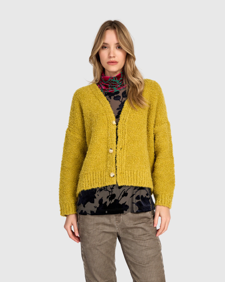 Teddy Boucle Cardigan, Sunflower