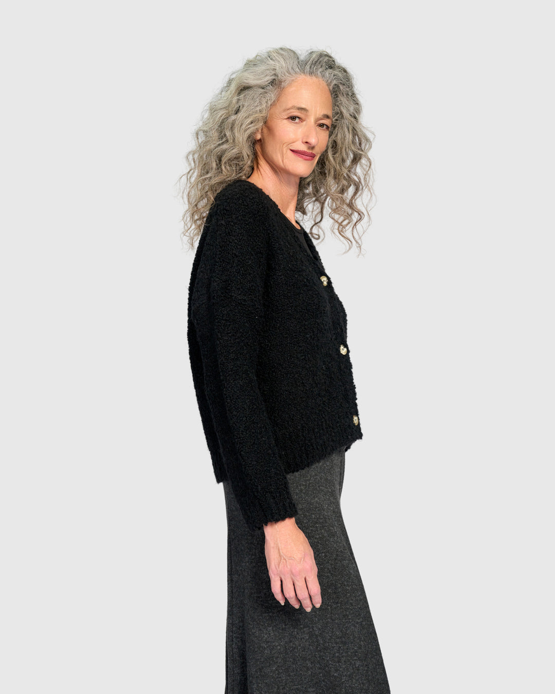 Teddy Boucle Cardigan, Ink