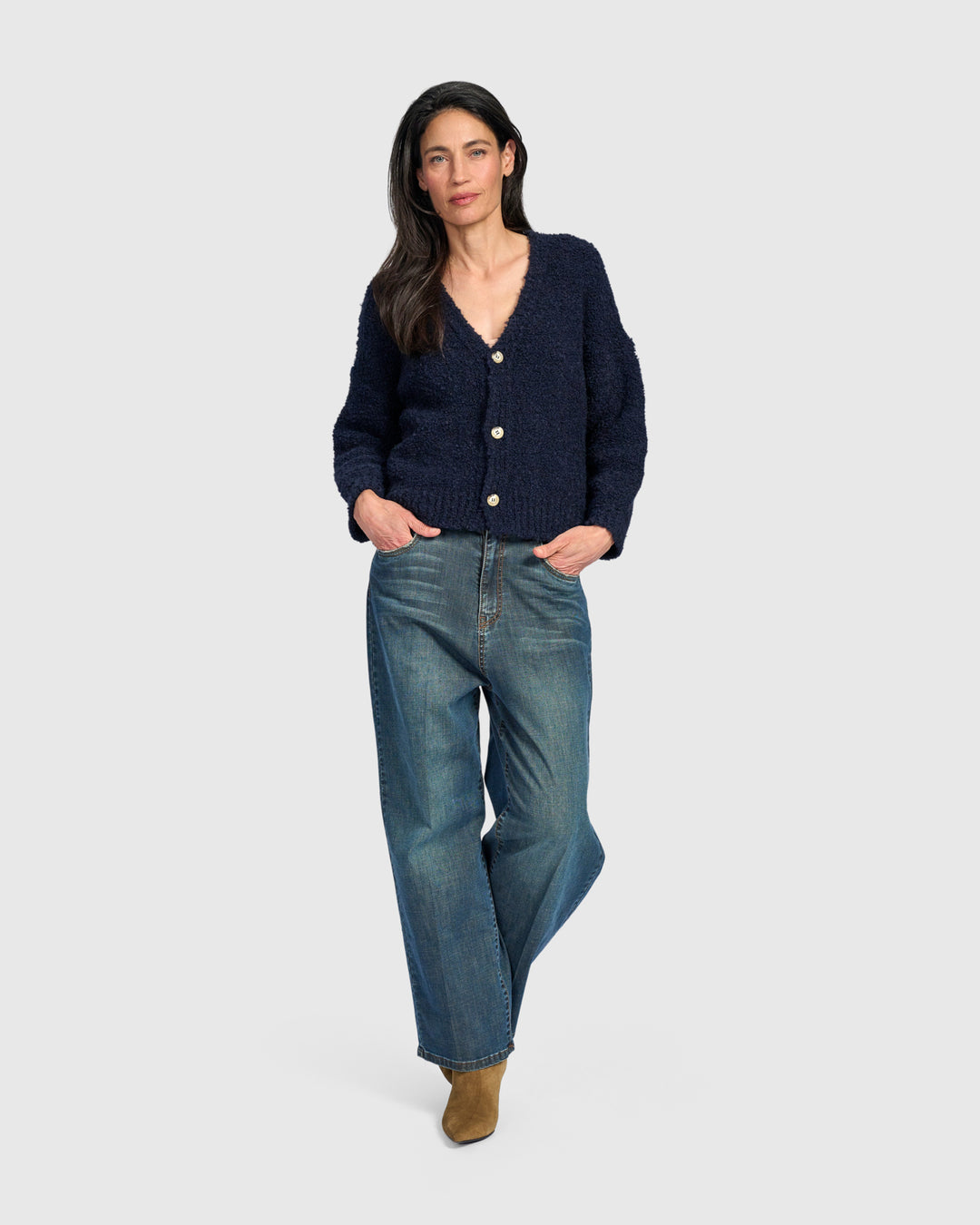 Teddy Boucle Cardigan, Midnight