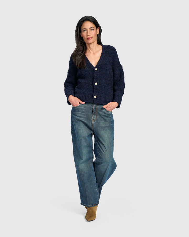 Teddy Boucle Cardigan, Midnight