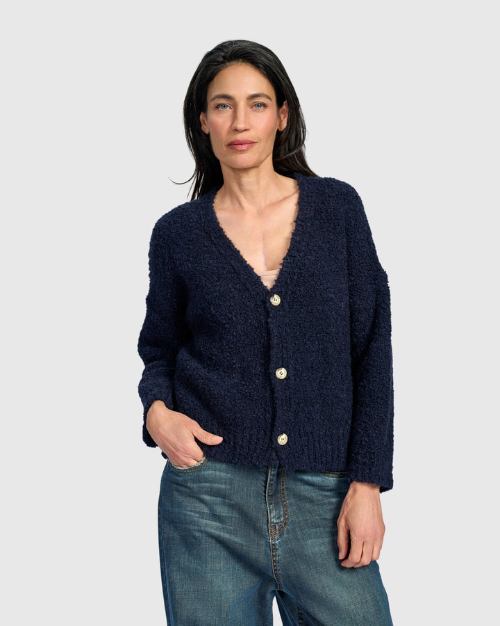 Teddy Boucle Cardigan, Midnight